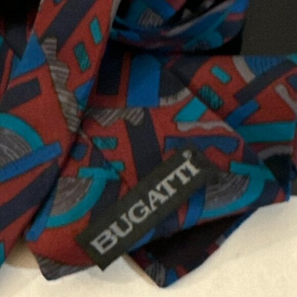 Bugatti Silk Tie Red Abstract Blue - Picture 4 of 5